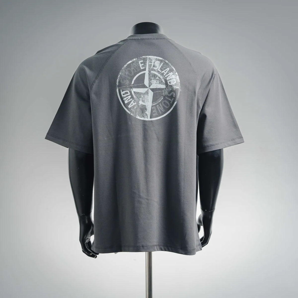 Stone Island crew-neck T-shirt in dark gray with large back circular logo print