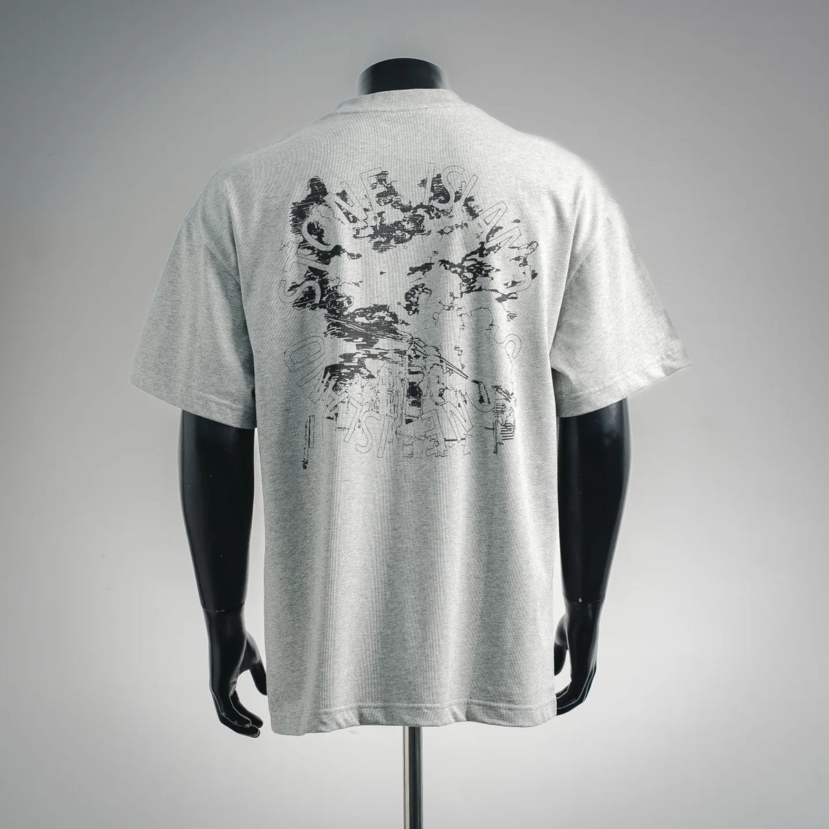 Light gray short-sleeve T-shirt with large back abstract Stone Island print