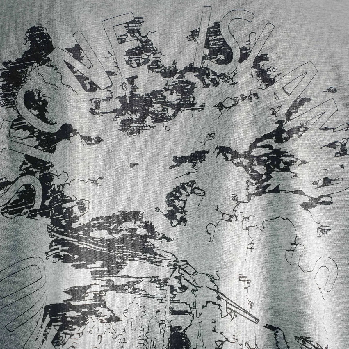 Light gray T-shirt with bold black abstract graphic print