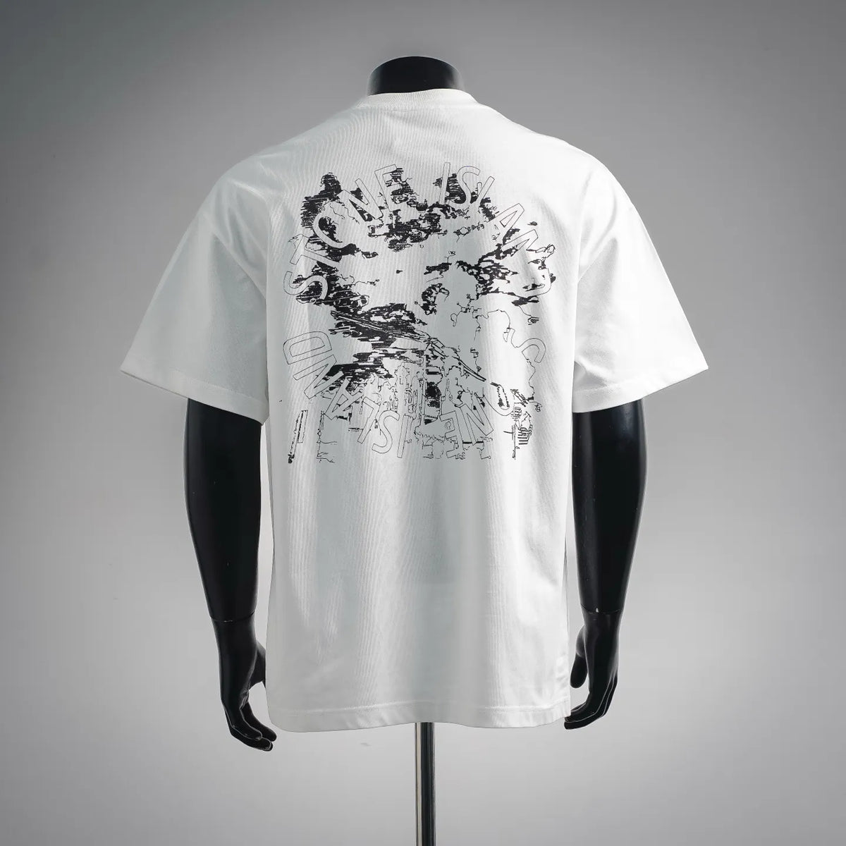 Stone Island white short-sleeve T-shirt with large black back graphic print