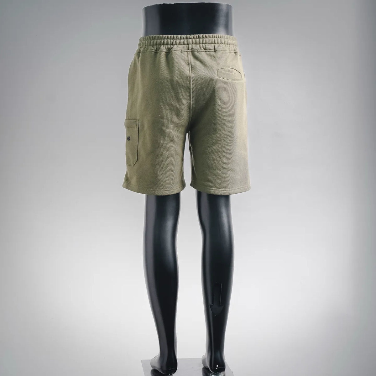 Stone Island olive-green cotton shorts, back view with elastic waistband