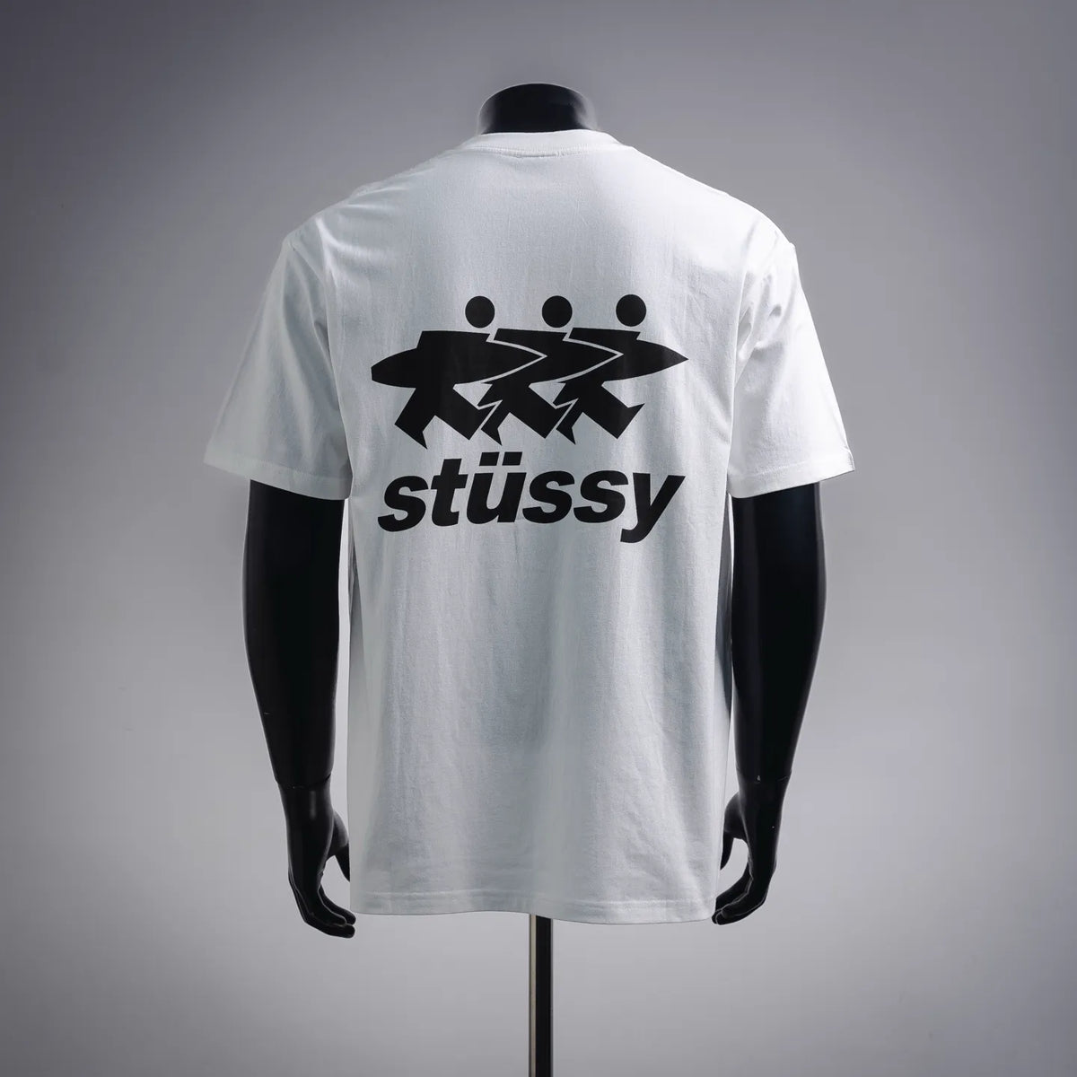 White Stussy short-sleeve T-shirt with large back graphic logo
