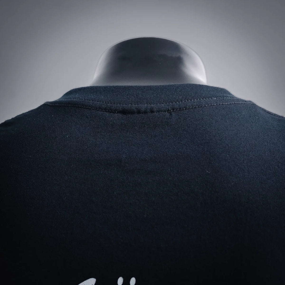 Stussy dark navy crewneck T-shirt collar and upper back seam