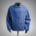 Denim zip jacket with stand collar and chest embroidery patch