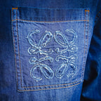 LOEWE denim coat pocket with embroidered logo detail
