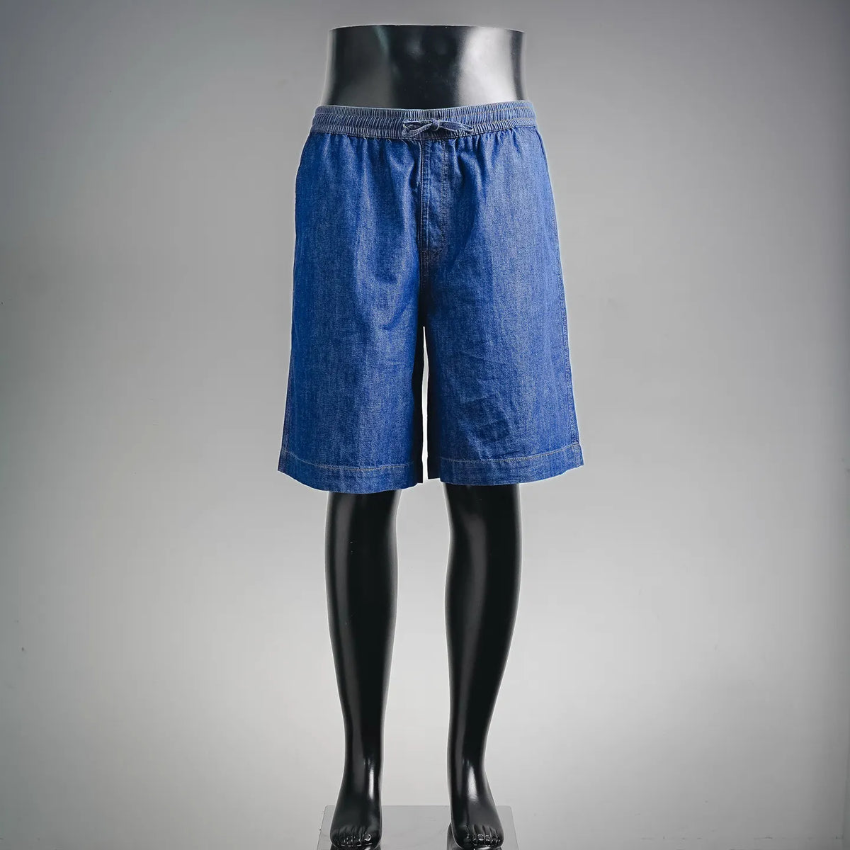 LOEWE blue denim shorts with elastic waist and straight knee-length legs
