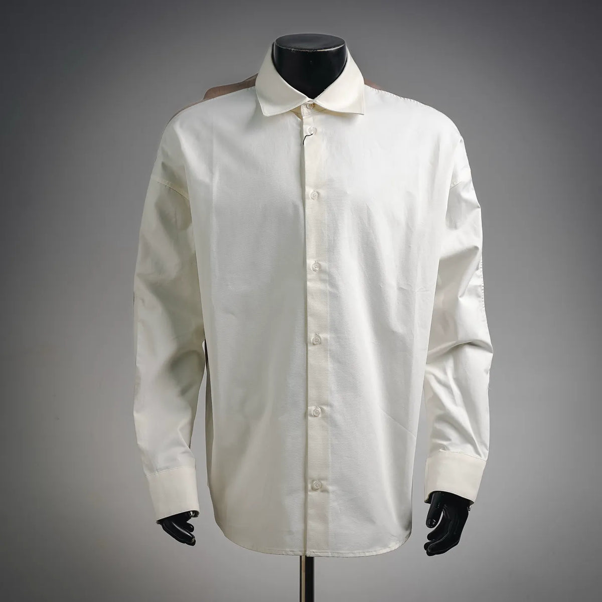 White long-sleeve button-up shirt with point collar and front placket