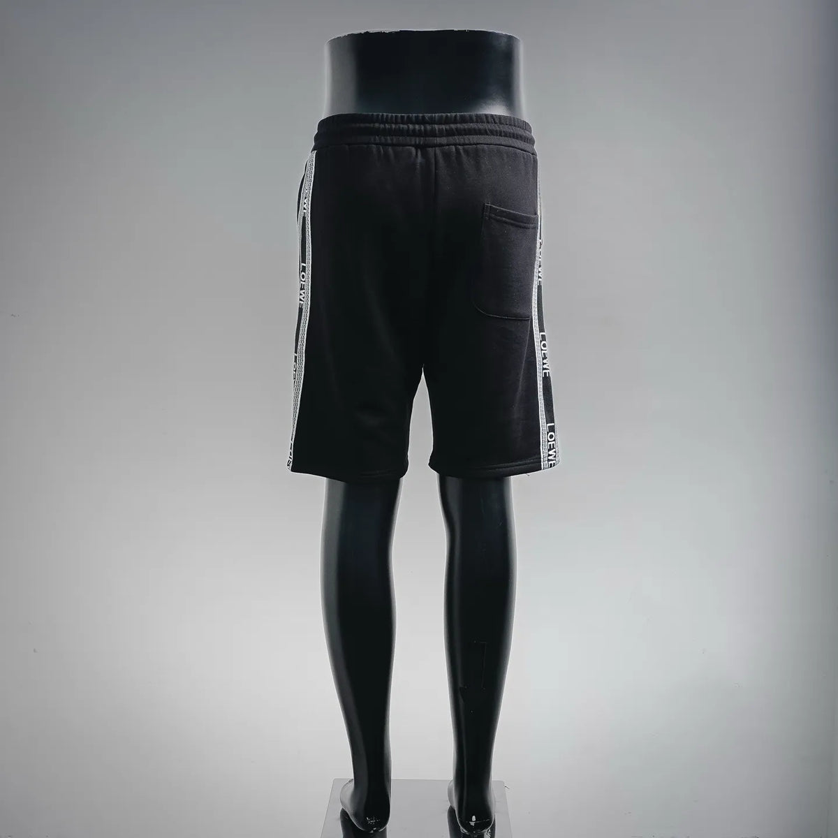 LOEWE black drawstring shorts with logo stripe detail at sides
