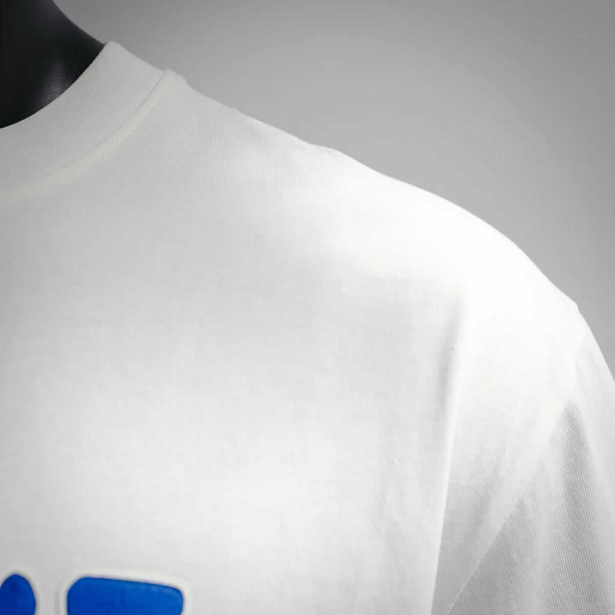 LOEWE white crew-neck T-shirt neckline close-up, no front graphic visible