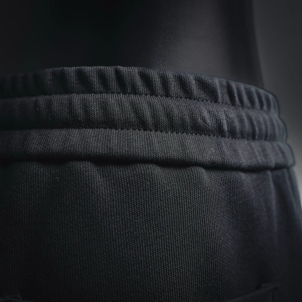 Black shorts fabric with gathered elastic waistband detail