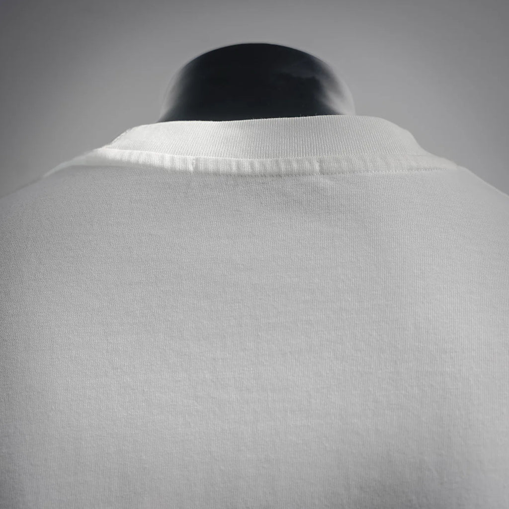 White LOEWE T-shirt collar and upper back in ribbed knit.