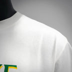 White LOEWE T-shirt shoulder and upper back seam close-up.