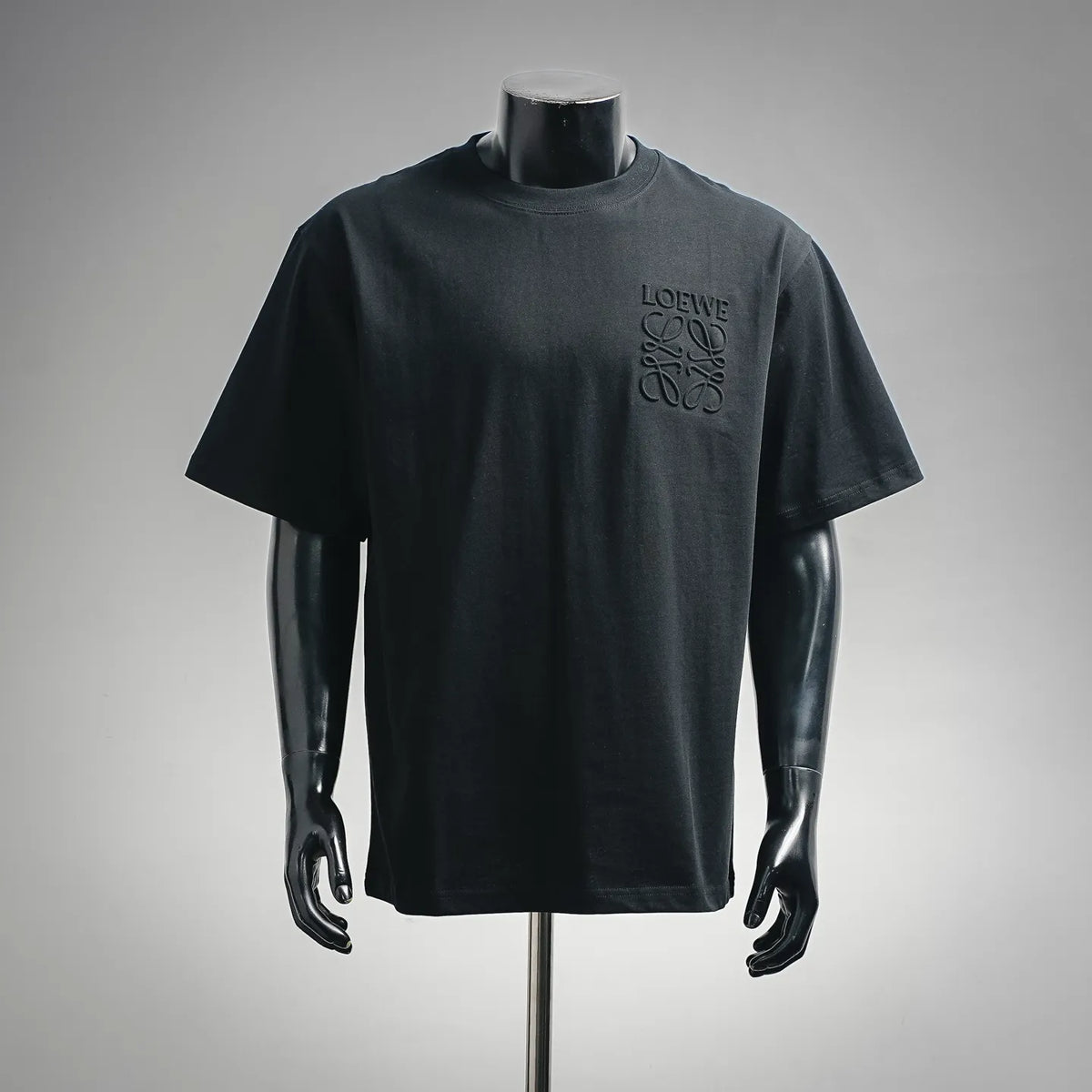 LOEWE crewneck T-shirt in dark charcoal with embroidered LOEWE logo at chest