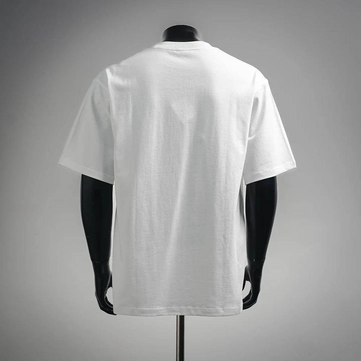 White crew-neck short-sleeve T-shirt, plain back view.