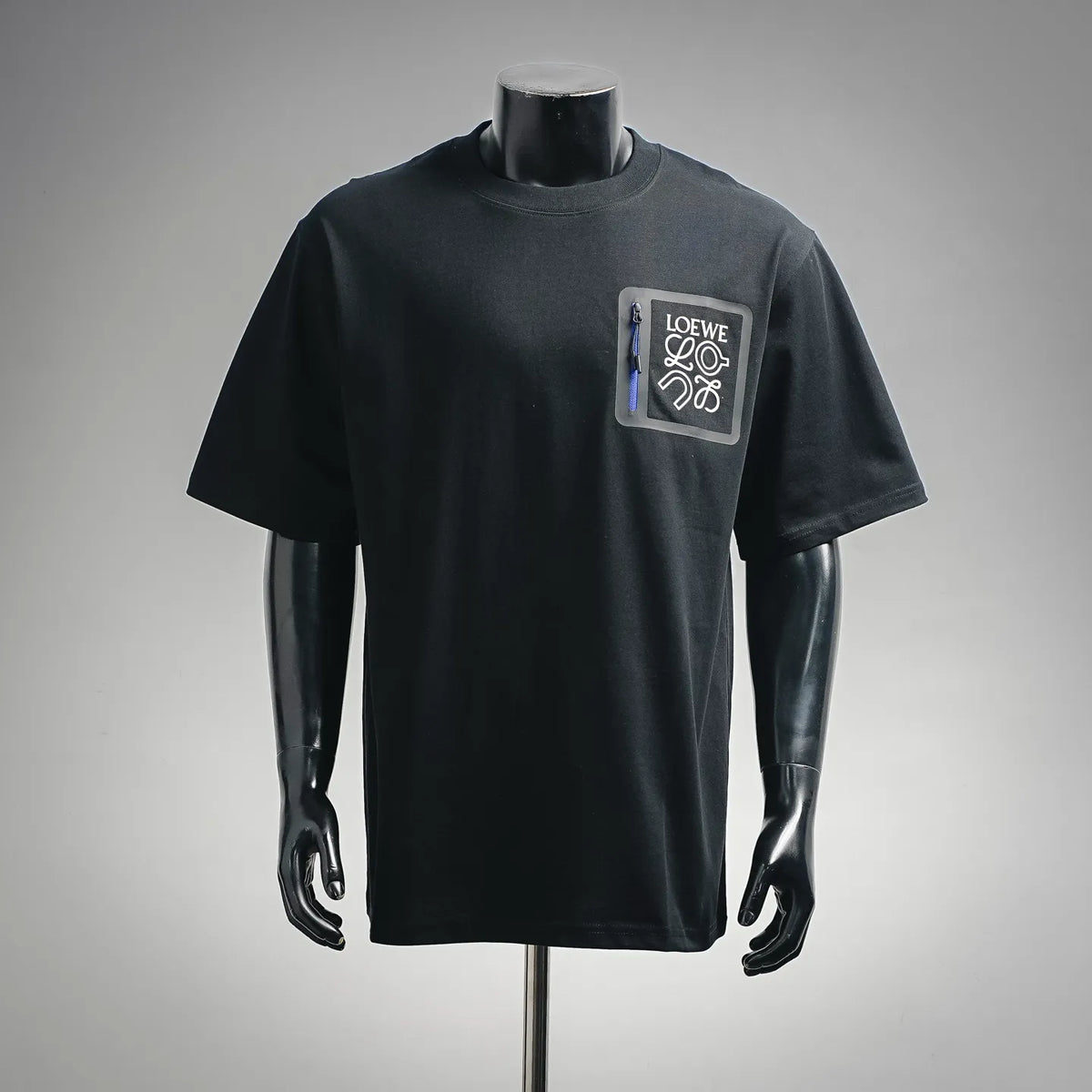 Black crew-neck T-shirt with LOEWE logo patch