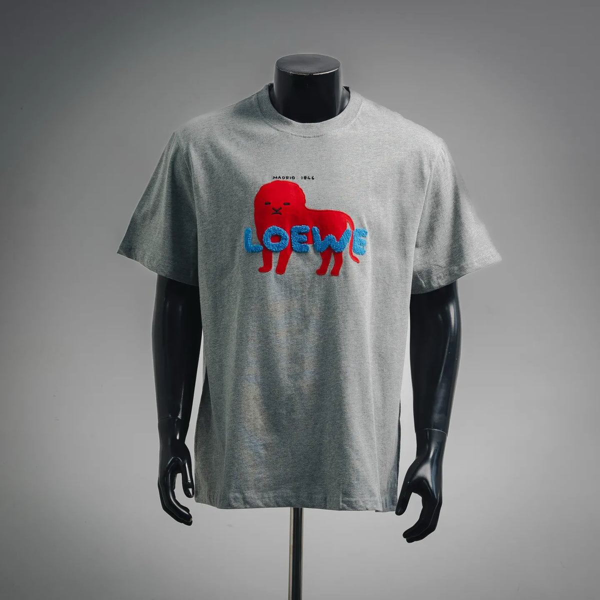 LOEWE short-sleeve T-shirt in heather gray, front red animal graphic with blue text