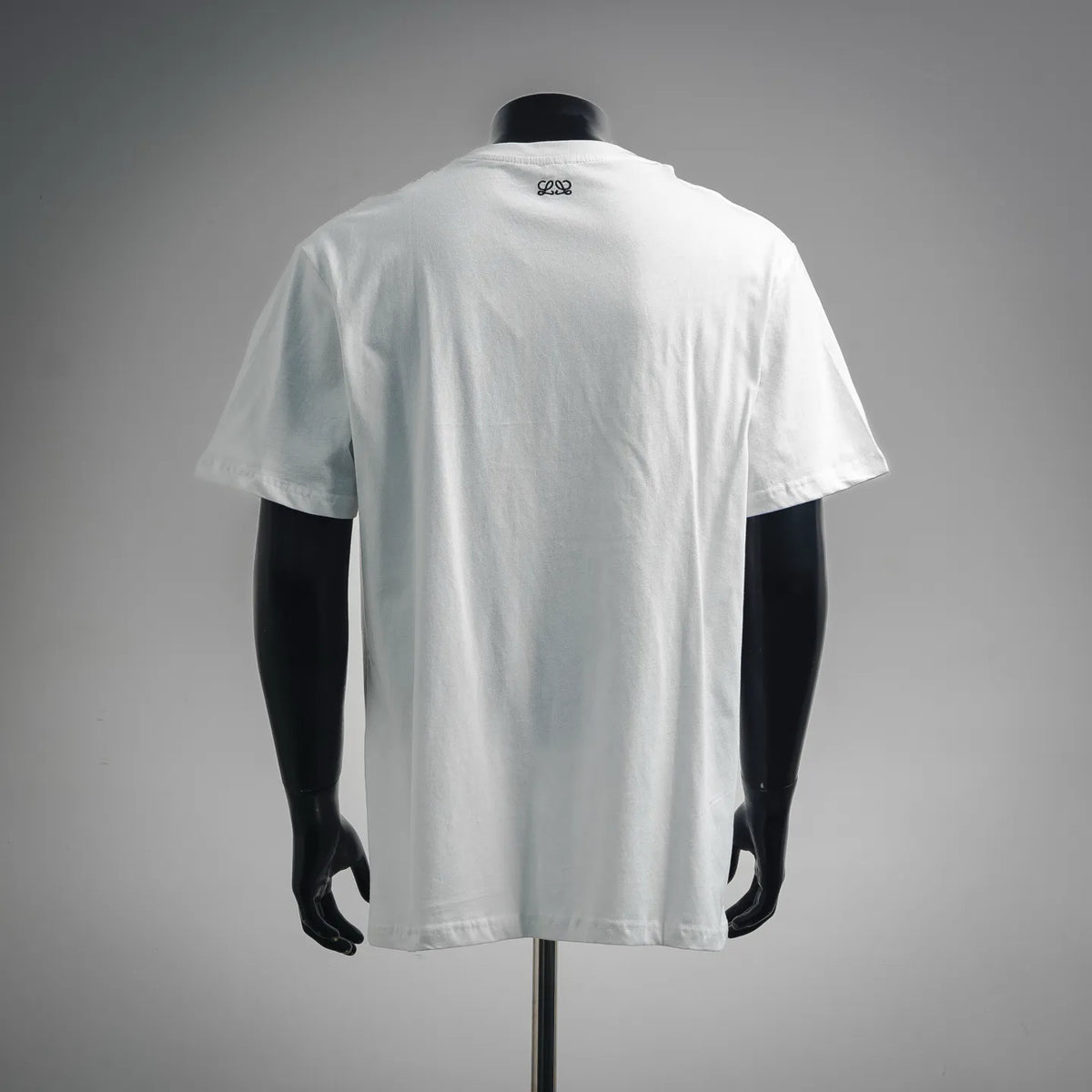 White graphic T-shirt back view with small LOEWE emblem at upper neck