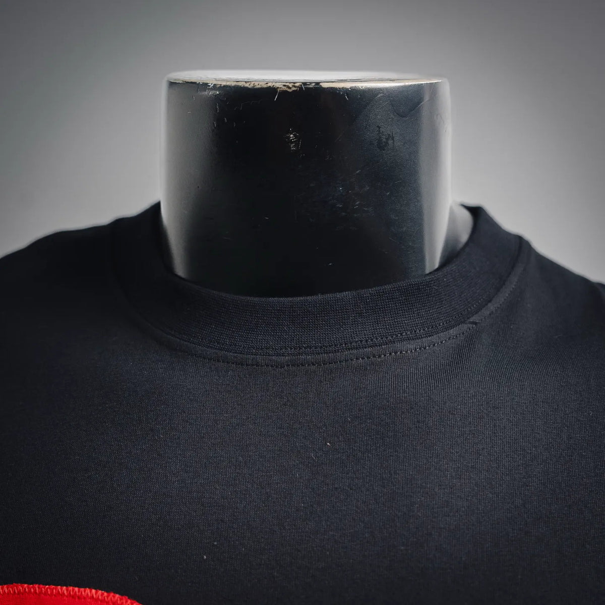 Black LOEWE T-shirt neckline and crew collar close-up