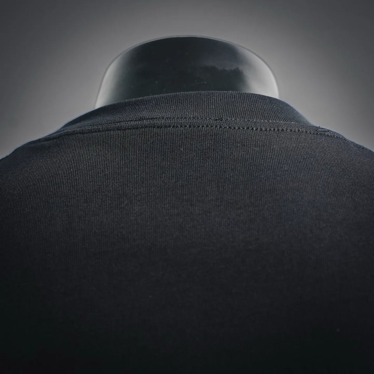 Black crew-neck short-sleeve t-shirt collar detail