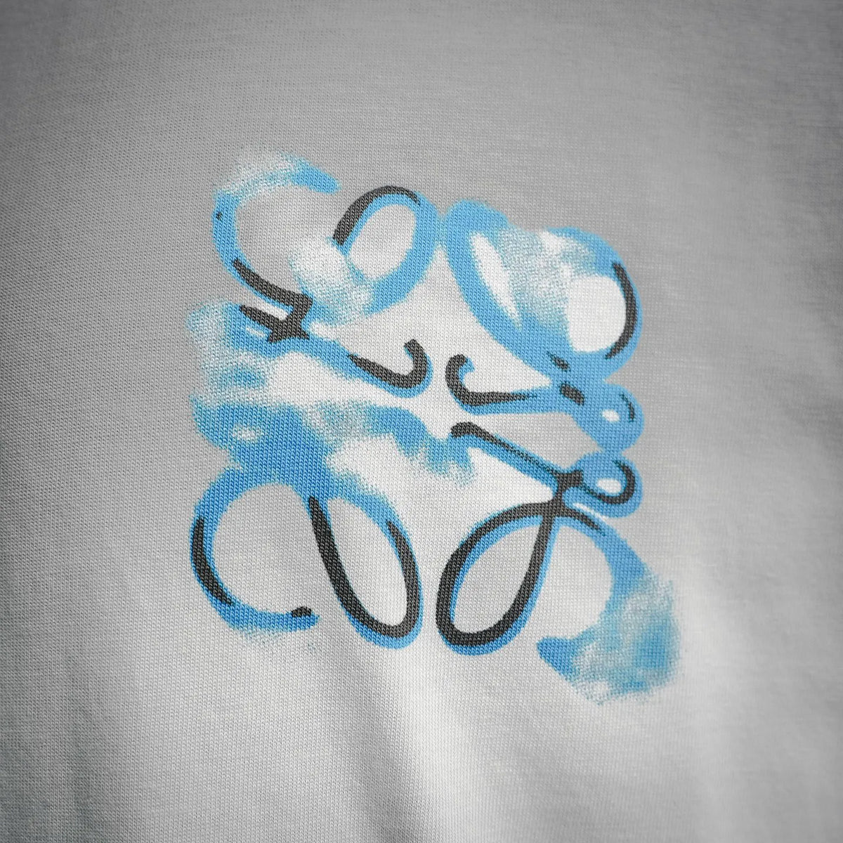 Blue and black logo graphic on white LOEWE T-shirt
