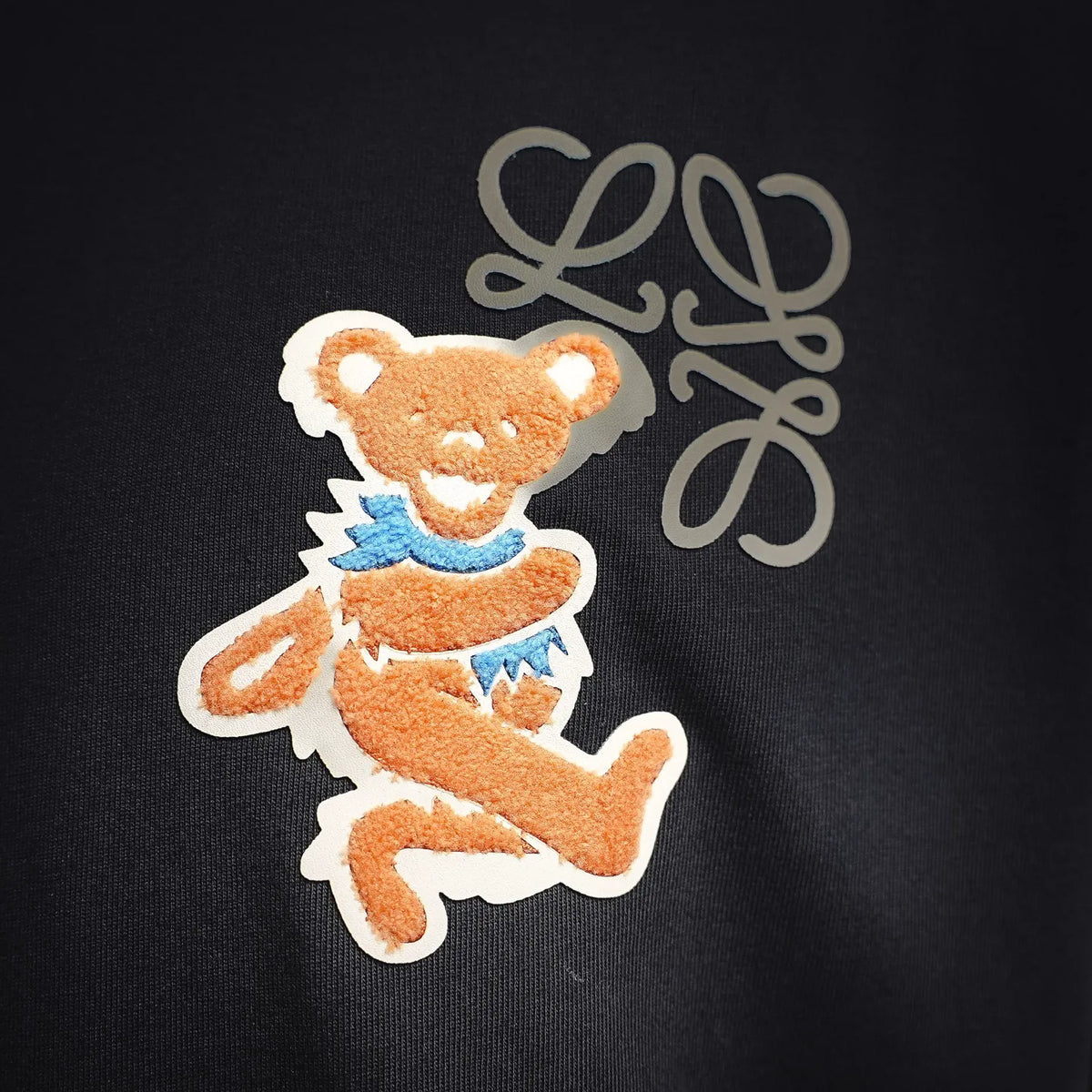 Black T-shirt with embroidered bear and swirling LOEWE monogram