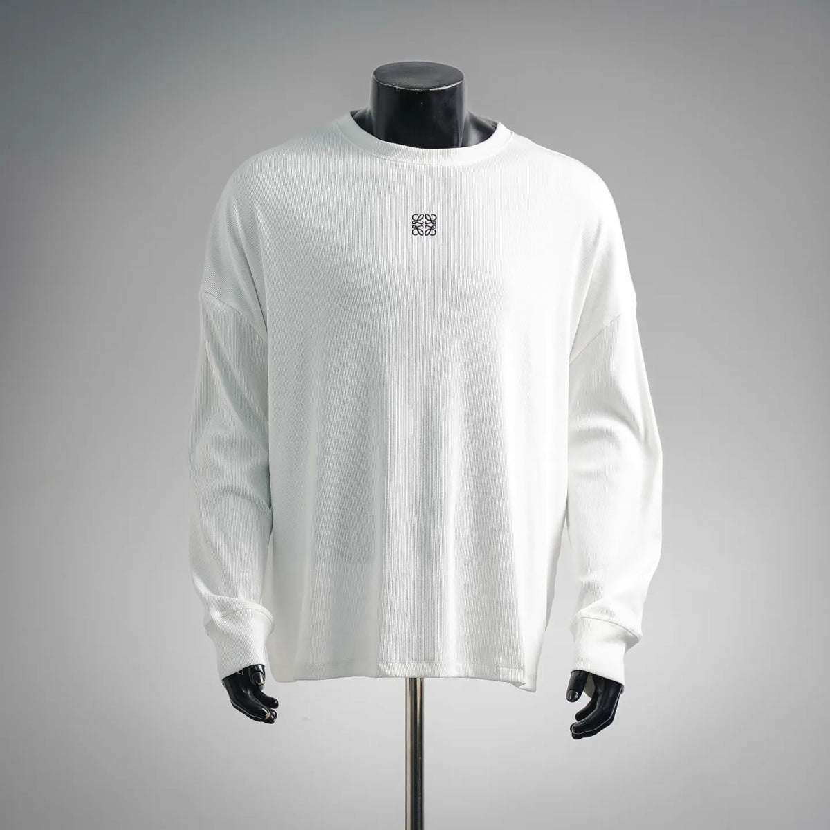 White LOEWE crewneck sweatshirt with small embroidered logo at chest