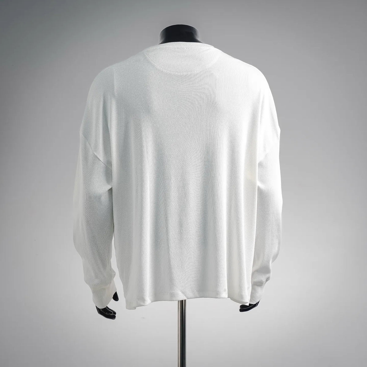 White LOEWE crewneck sweatshirt, full back view with ribbed hem and cuffs
