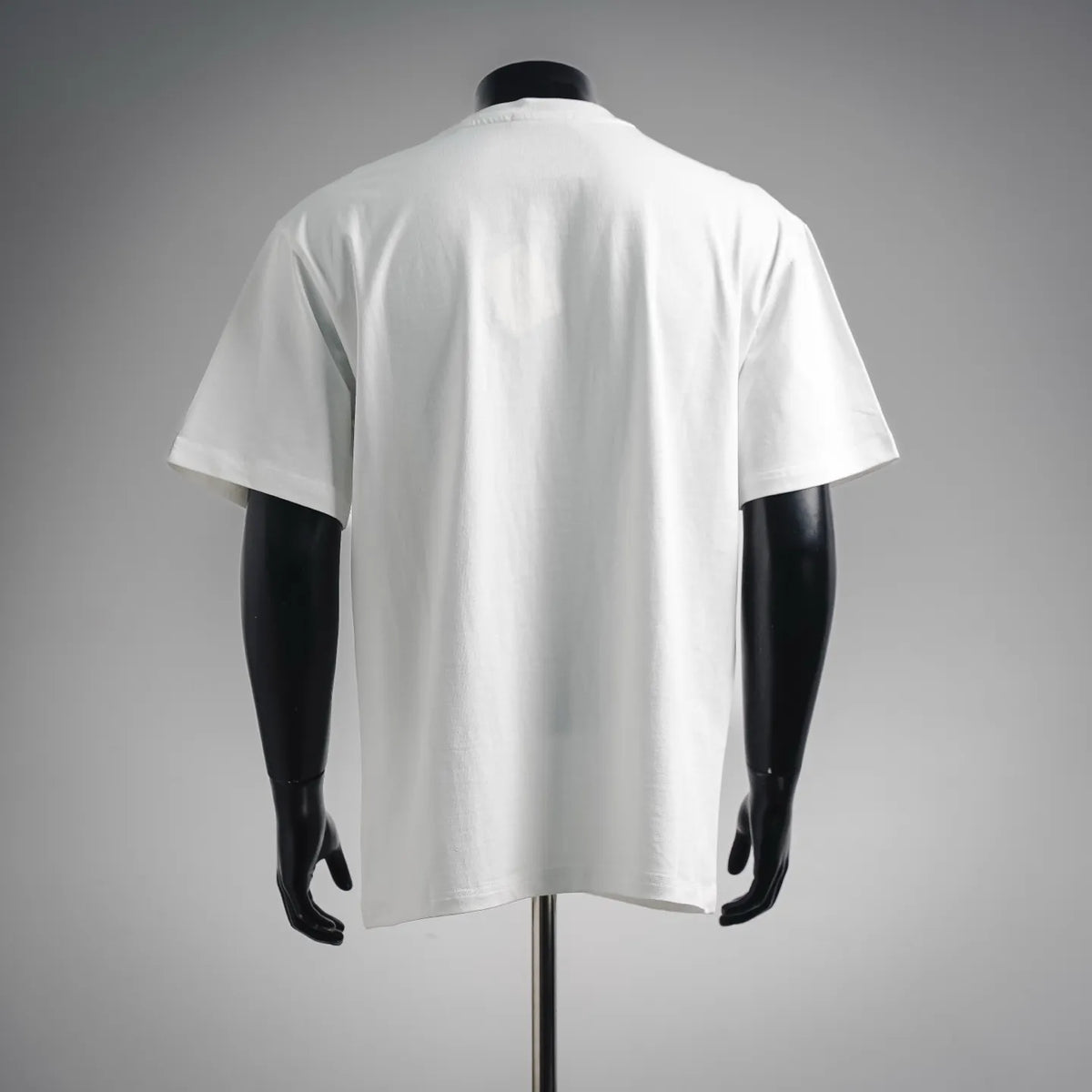 White short-sleeve T-shirt back view on mannequin