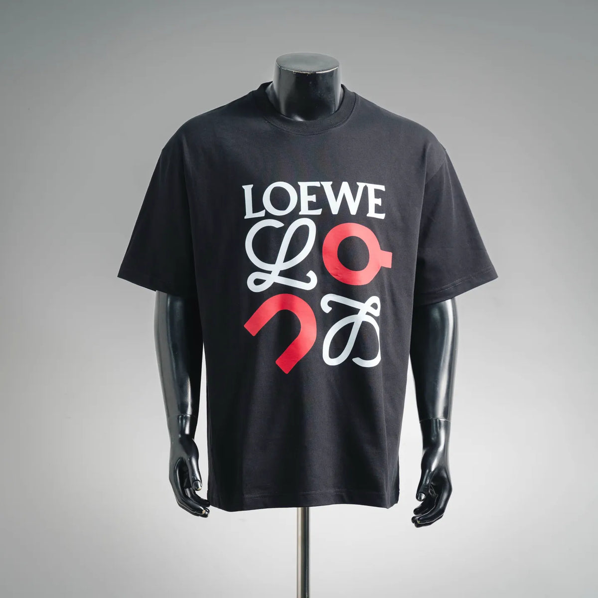 LOEWE graphic short-sleeve T-shirt in dark charcoal with multicolor front logo print