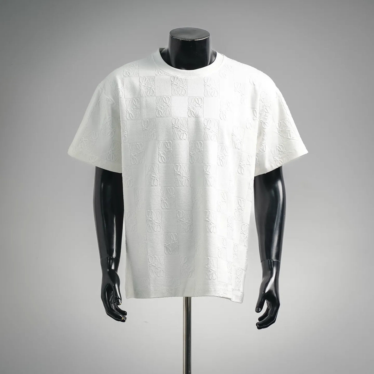 LOEWE short-sleeve shirt, white with raised logo-like pattern panels
