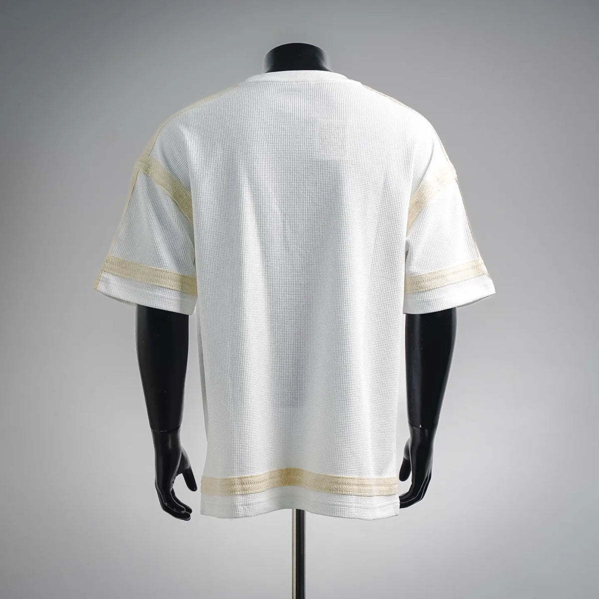 White short-sleeve T-shirt, back view, ribbed neckline