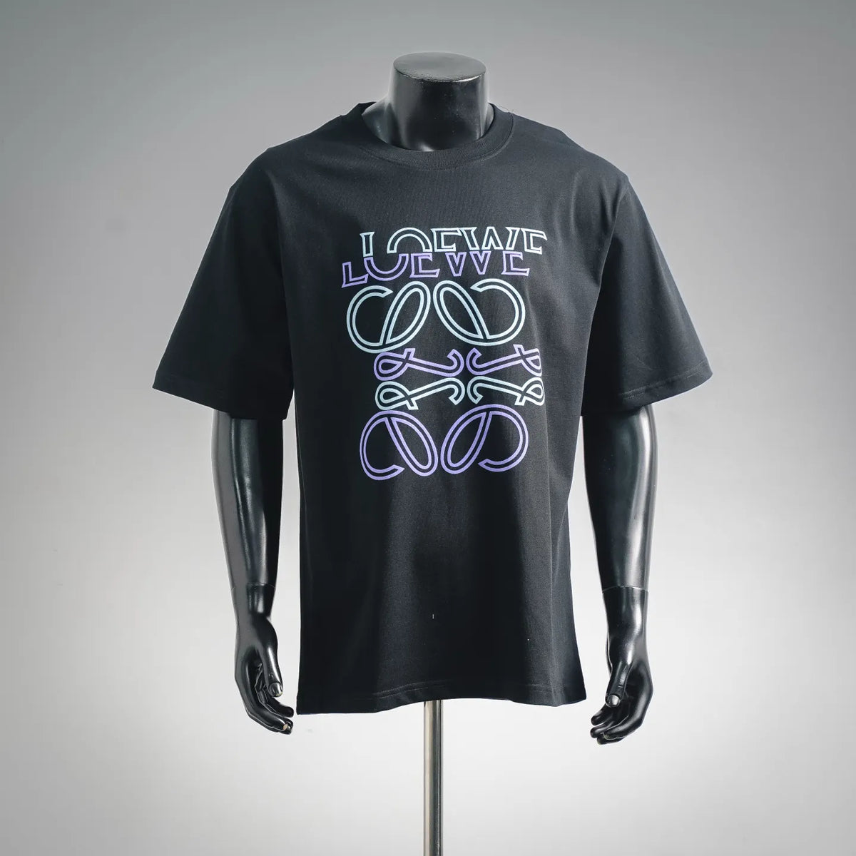 LOEWE black short-sleeve T-shirt with colorful graphic print on the chest
