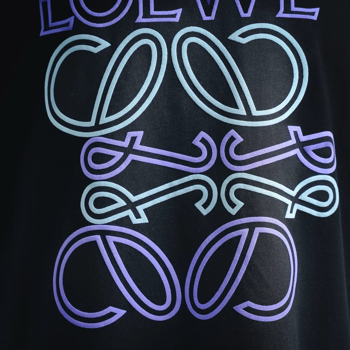 LOEWE black short-sleeve T-shirt with large multicolor graphic logo-style print