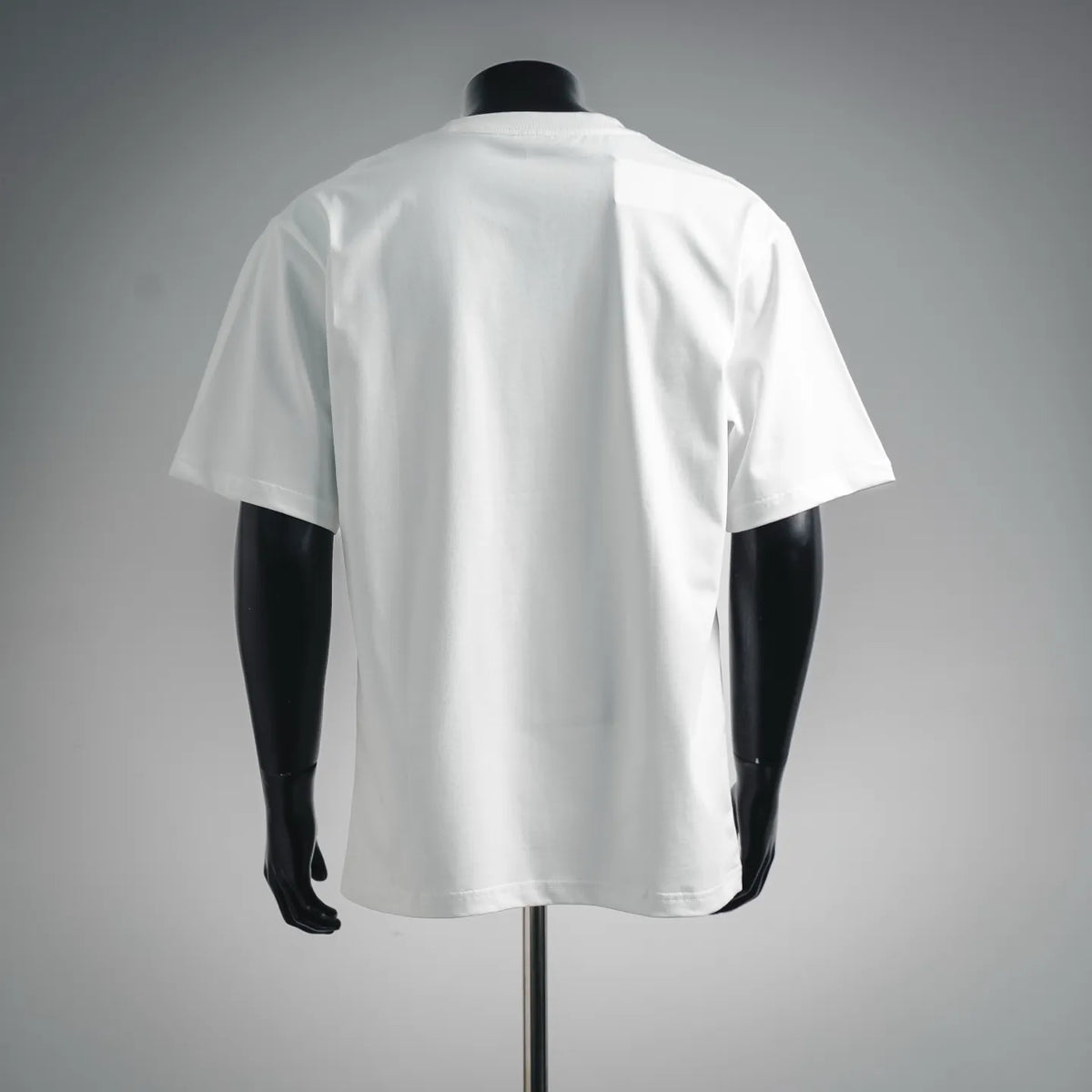 White short-sleeve T-shirt, plain back view on a mannequin