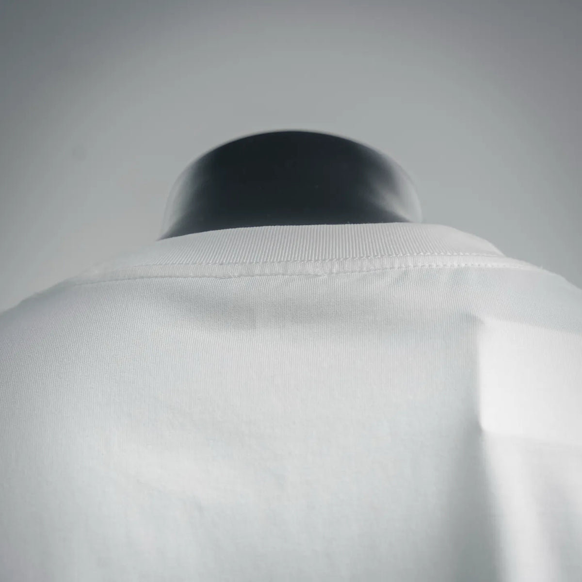 White T-shirt neckline and shoulder area with ribbed collar trim