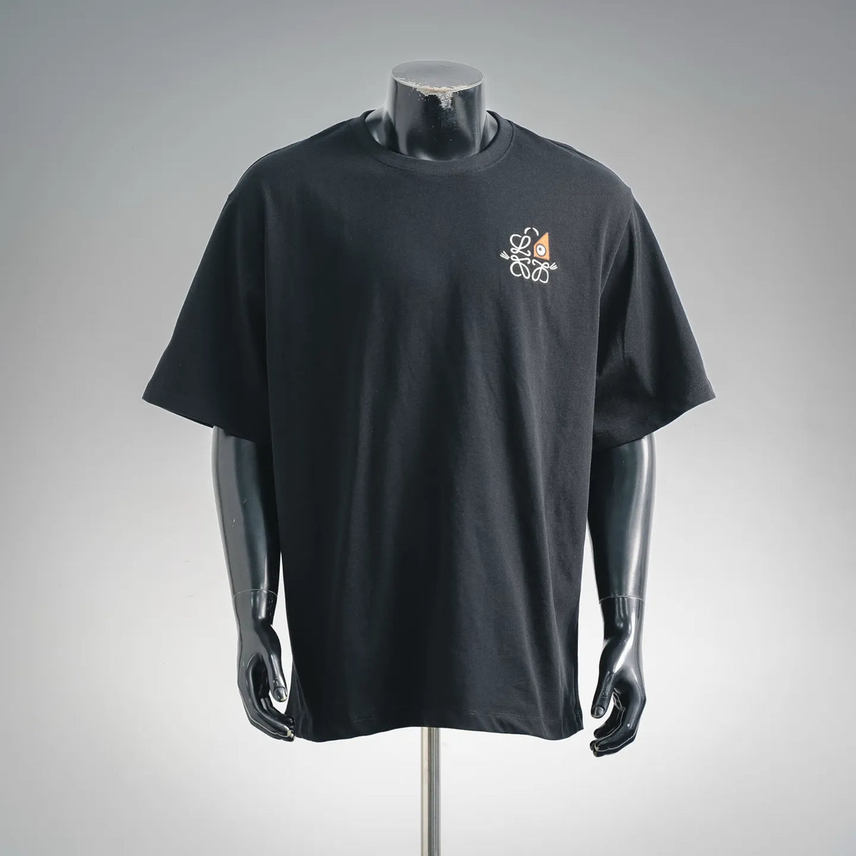 Black crewneck T-shirt with small multicolor LOEWE logo at chest