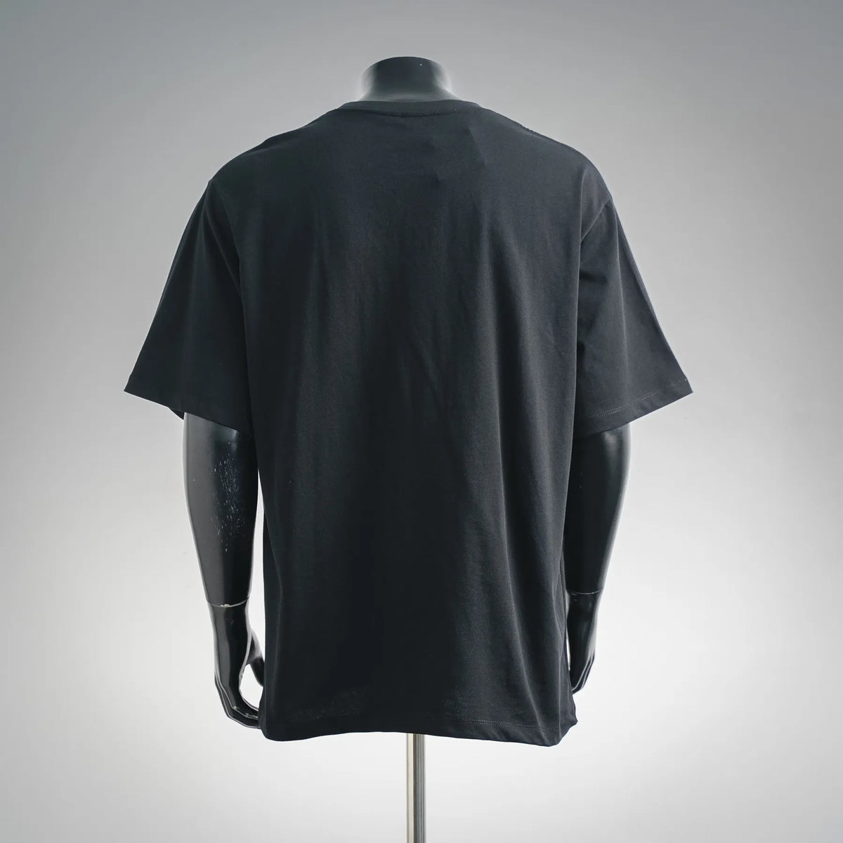 Black crewneck T-shirt, plain back with short sleeves