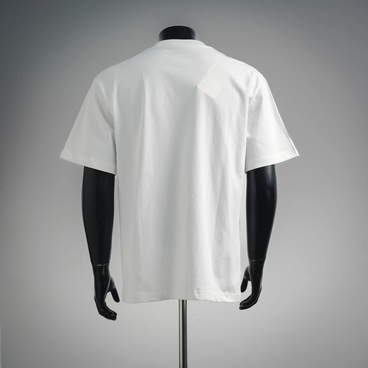 White short-sleeve T-shirt, plain back view on mannequin