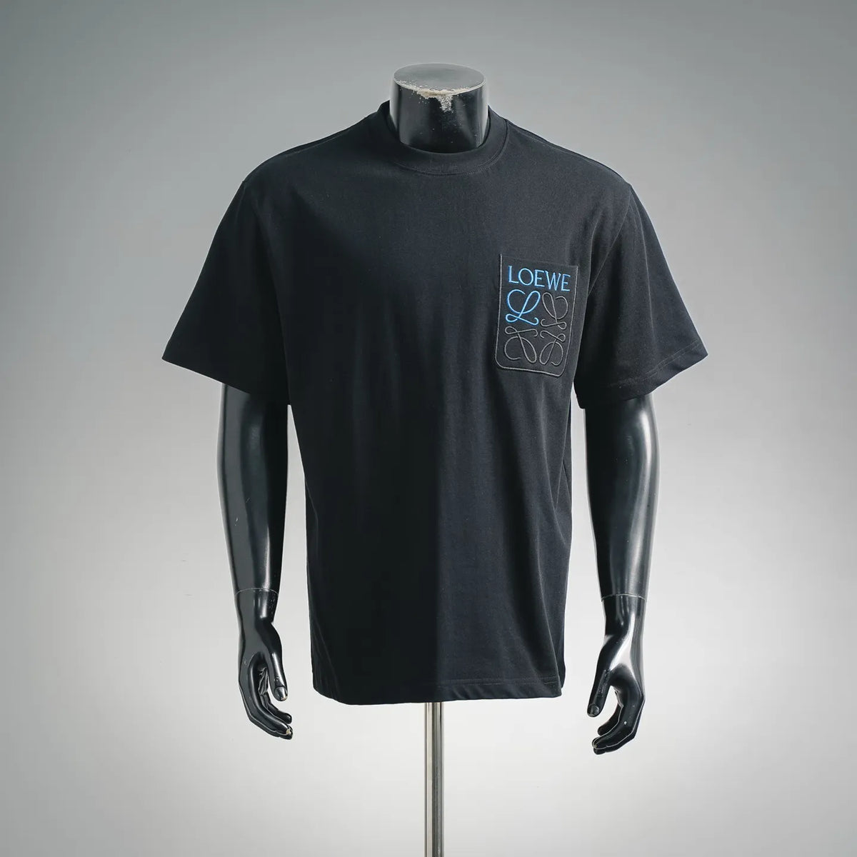 Black LOEWE crewneck T-shirt with short sleeves and front logo patch