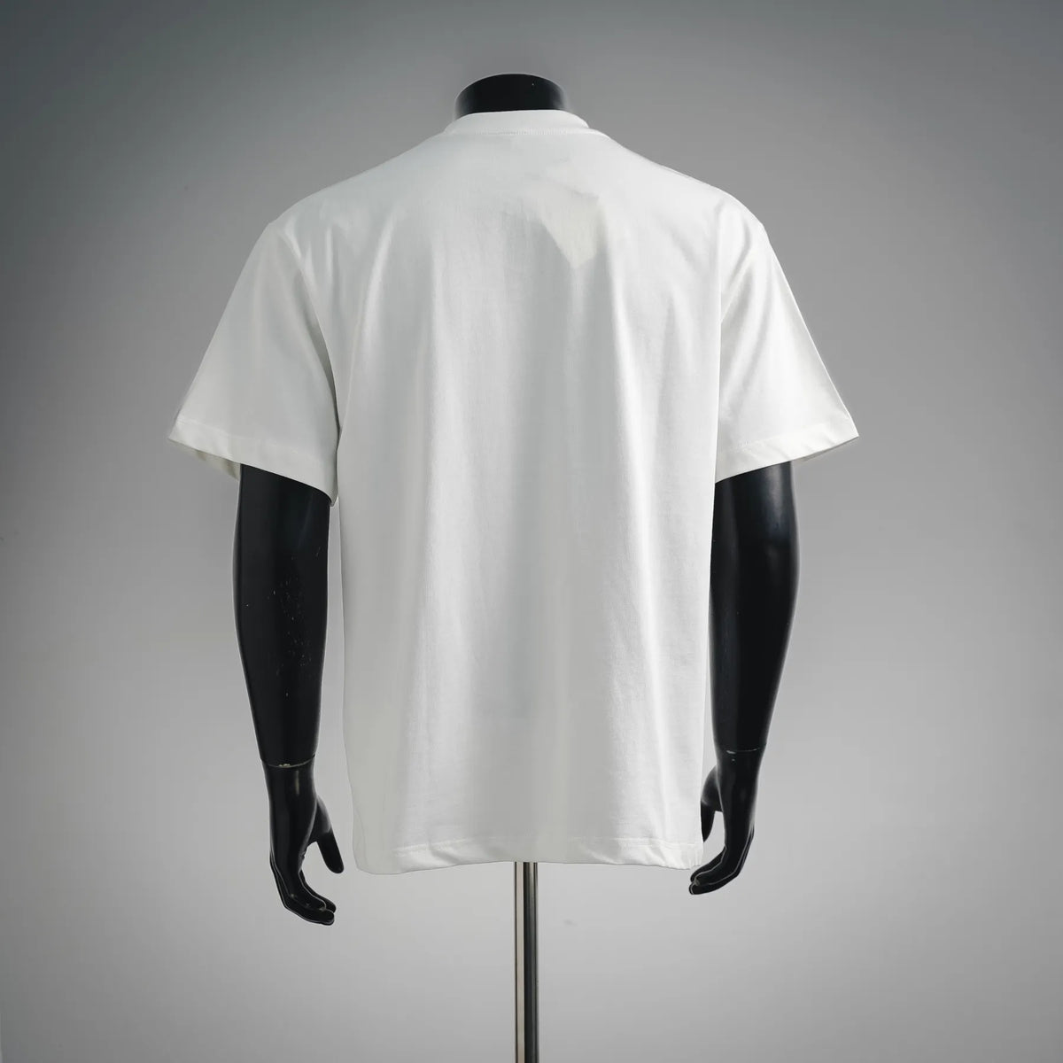 White short-sleeve T-shirt, back view with plain rear and crew neck