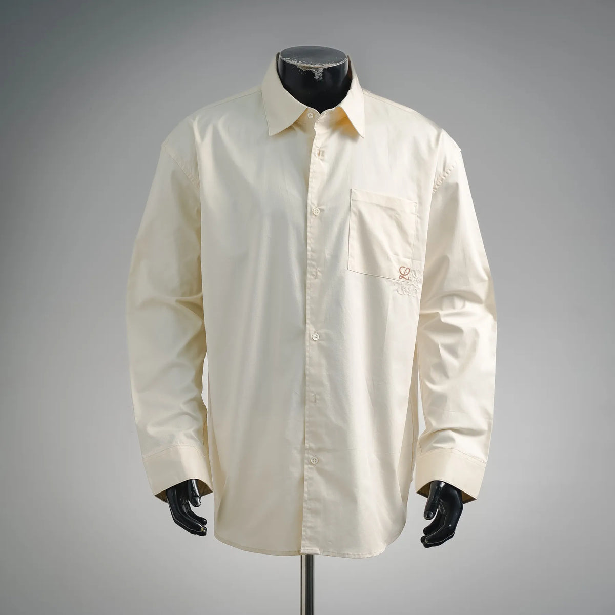 LOEWE long-sleeve button-up shirt in off-white with chest pocket and small embroidered logo