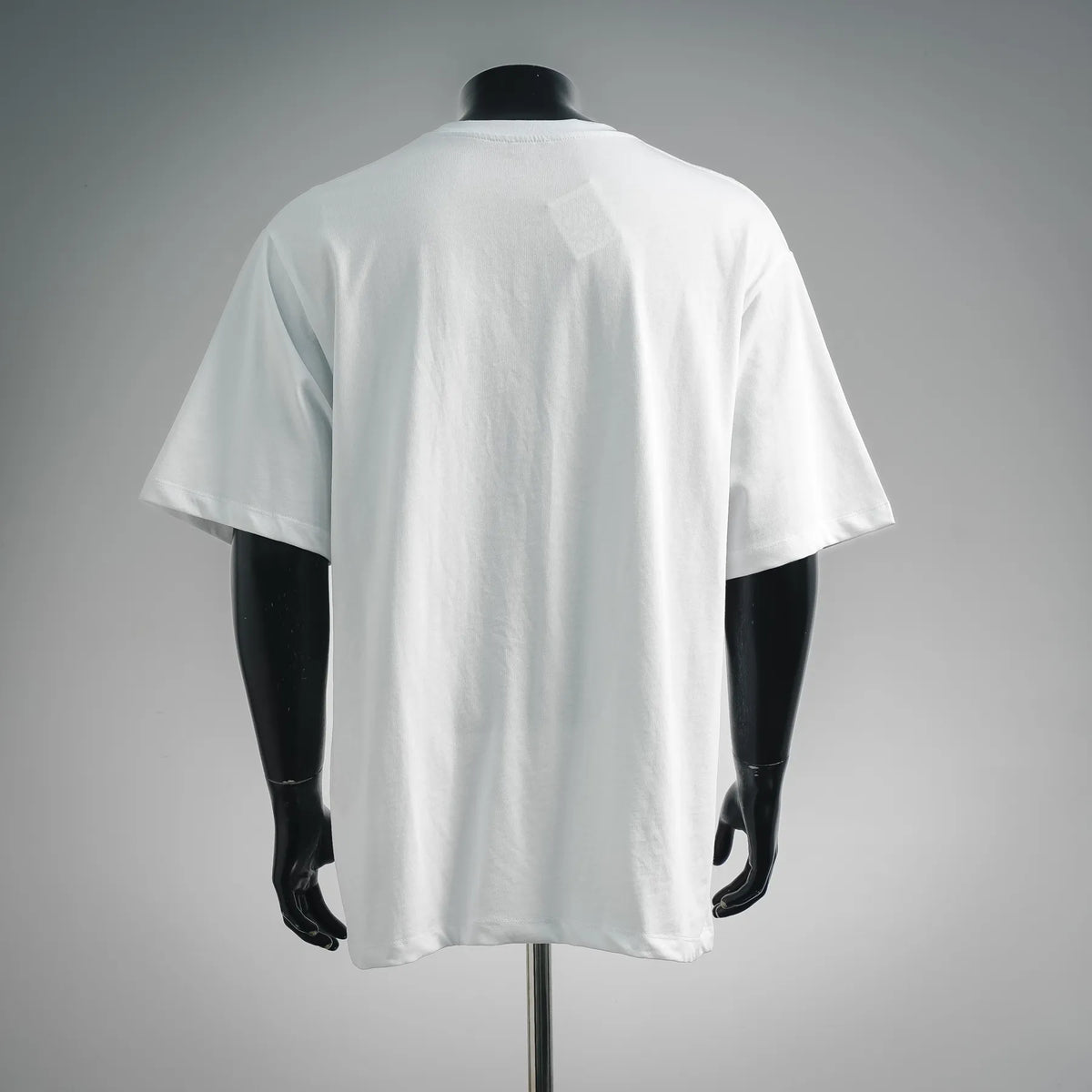 White short-sleeve T-shirt with crew neck, shown from the back
