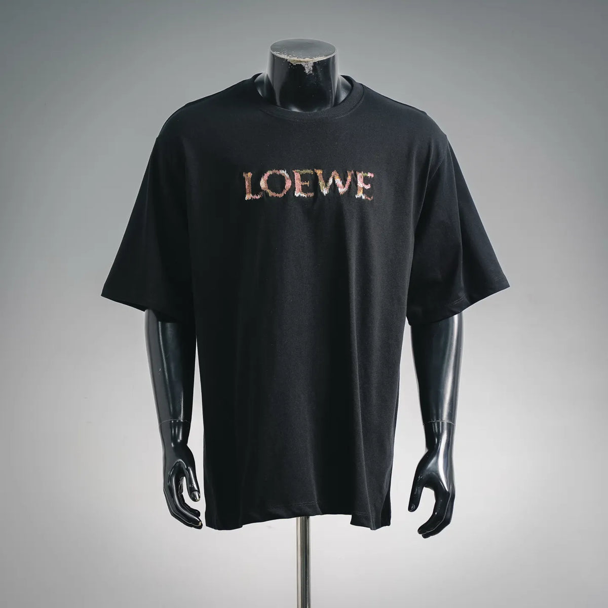 LOEWE black short-sleeve T-shirt with multicolor LOEWE logo print on chest