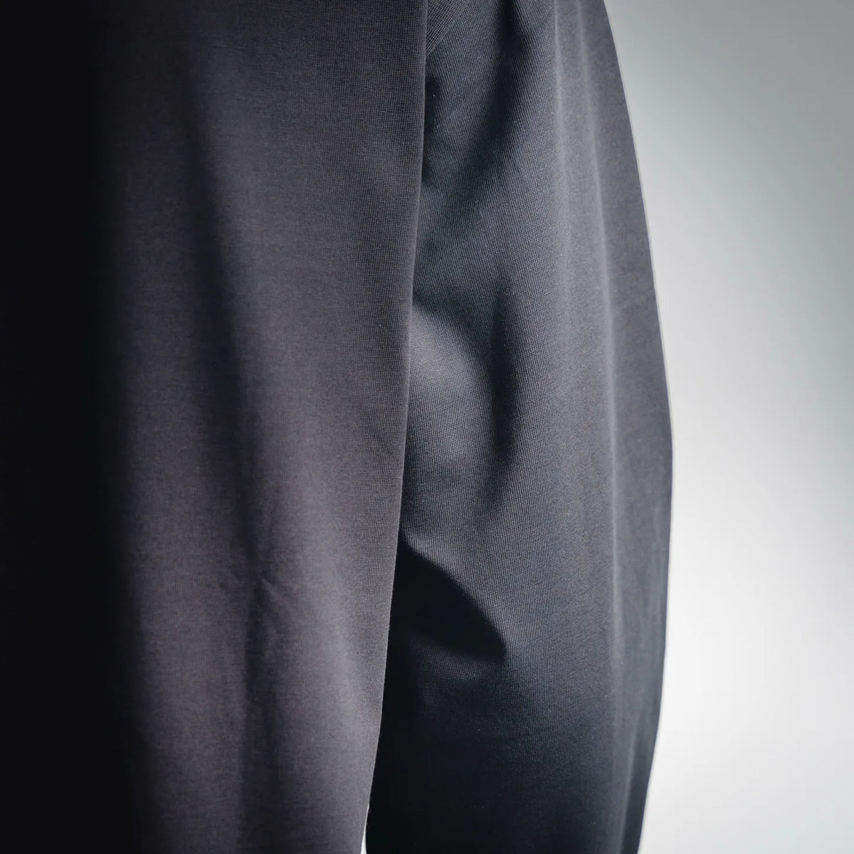 Close view of dark LOEWE crewneck shirt sleeve and side seam