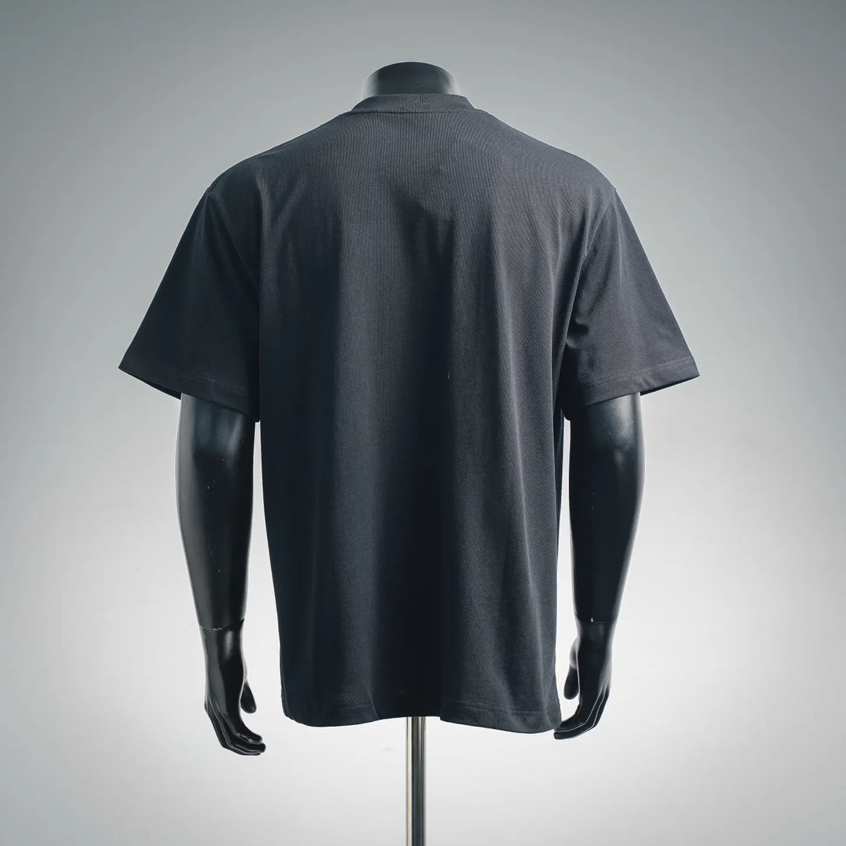 Dark navy short-sleeve t-shirt back view with crew neck and straight hem