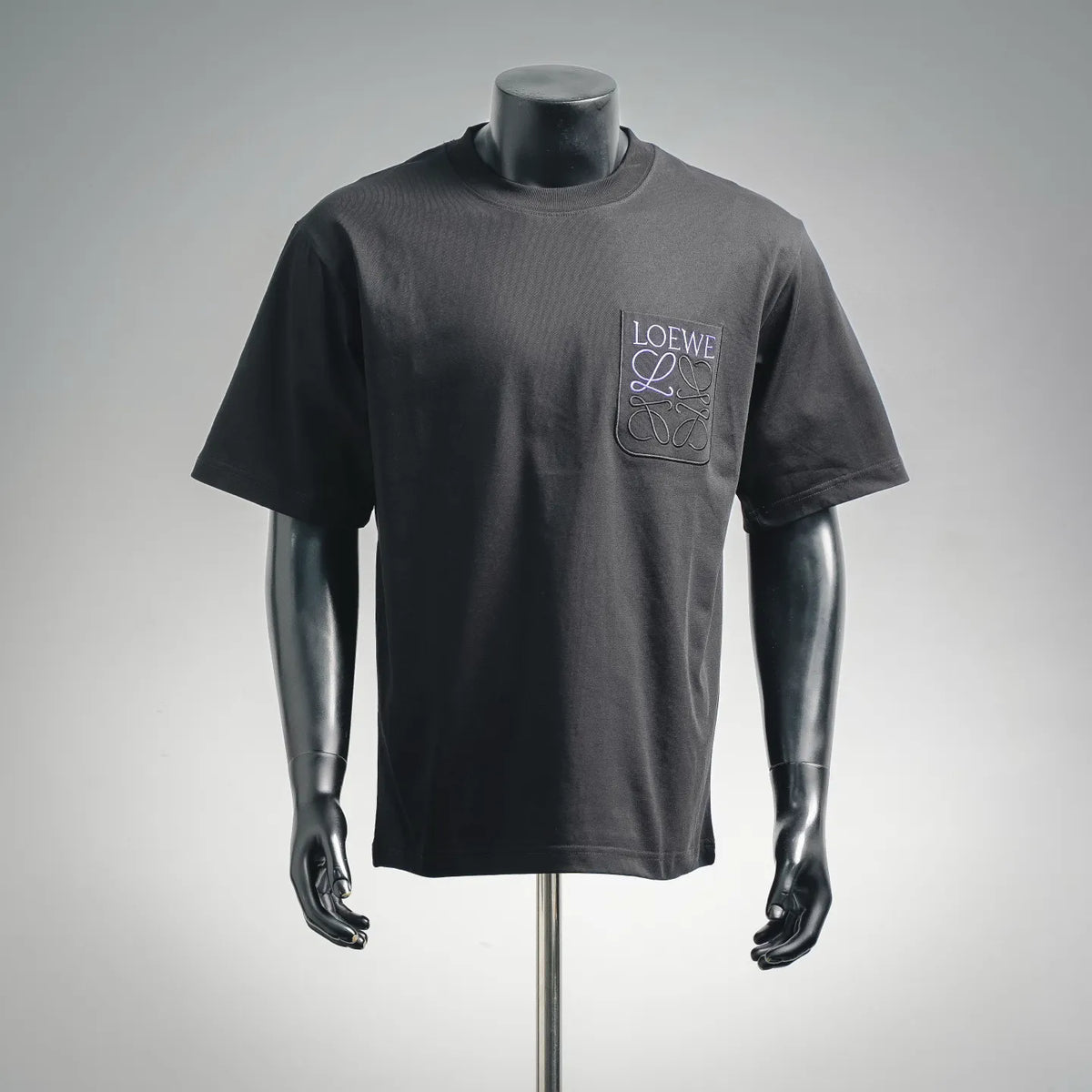 LOEWE short-sleeve crewneck T-shirt, dark gray, front chest logo patch
