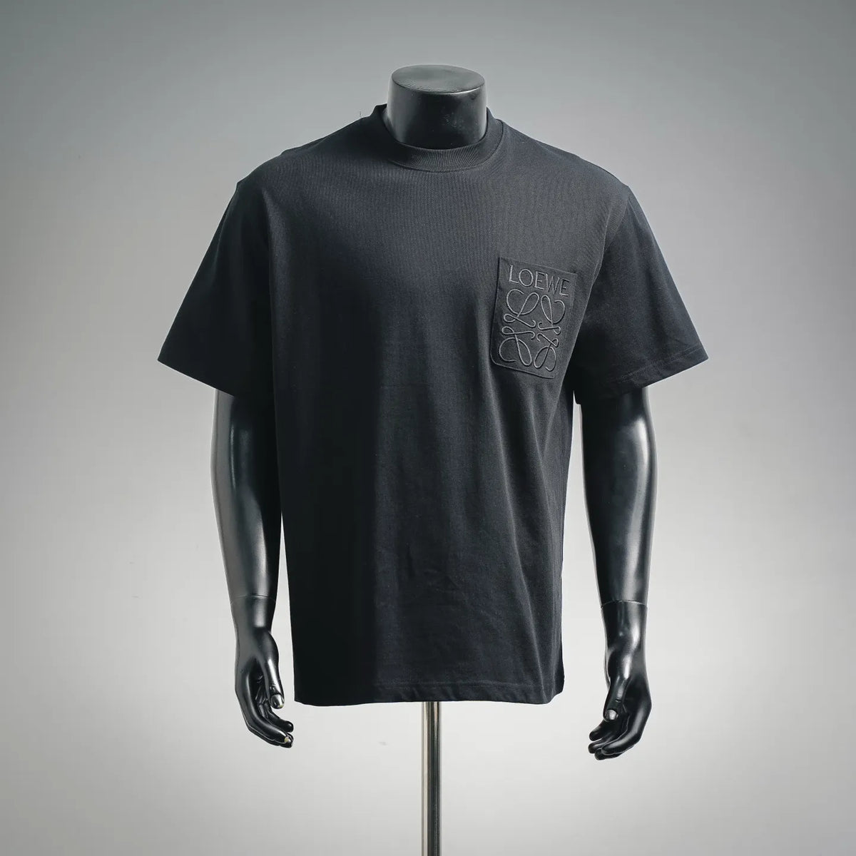 Black LOEWE crew-neck T-shirt with front logo patch