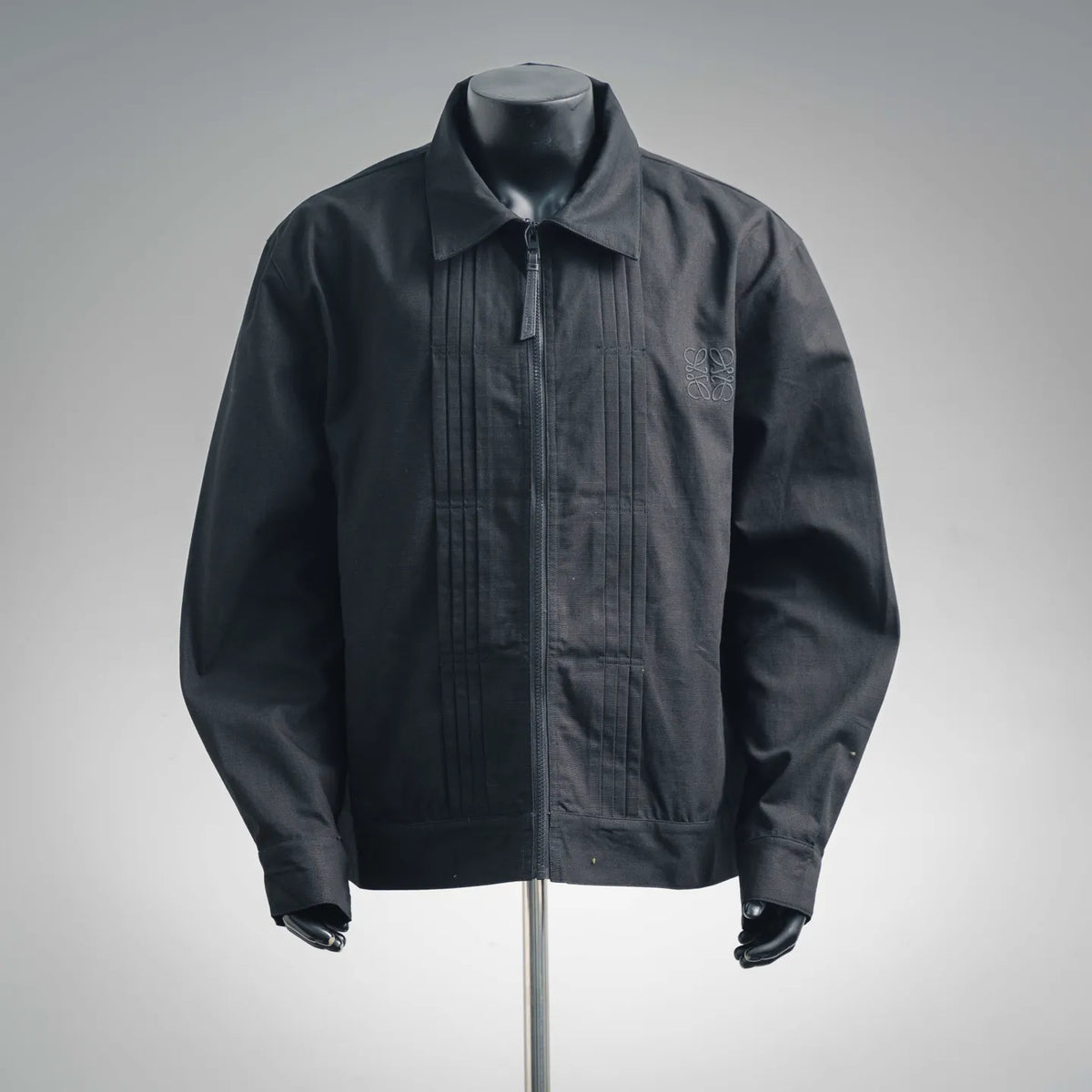 LOEWE coat with stand collar and zip front, dark fabric