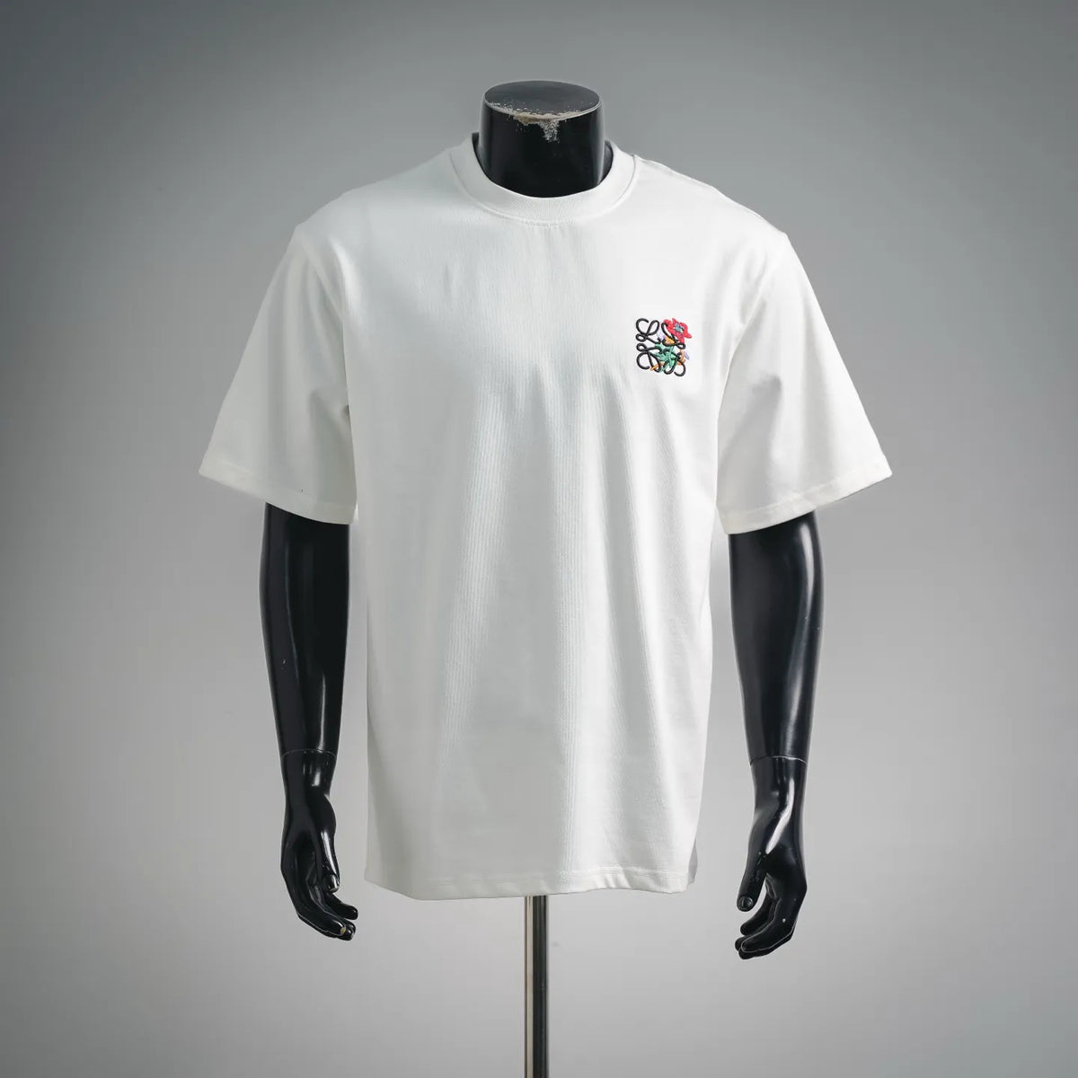 White LOEWE T-shirt with colorful embroidered chest logo