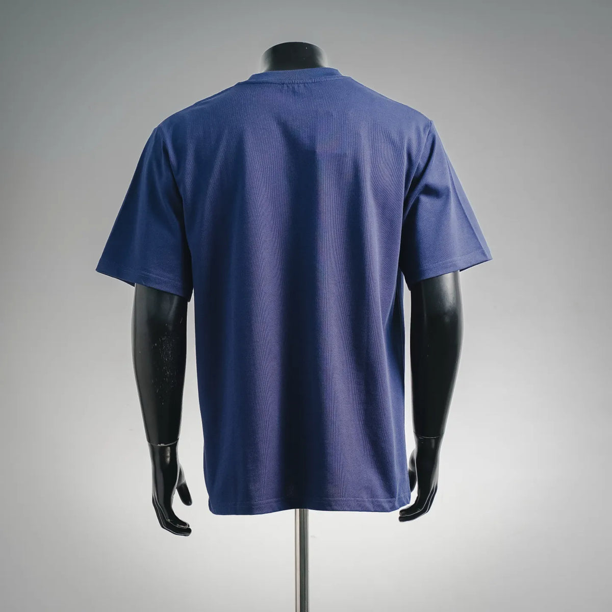 Navy back view short-sleeve crewneck T-shirt on mannequin